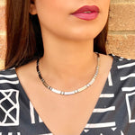 Womens Chunky Sterling Silver Dot and Dash Choker Necklace