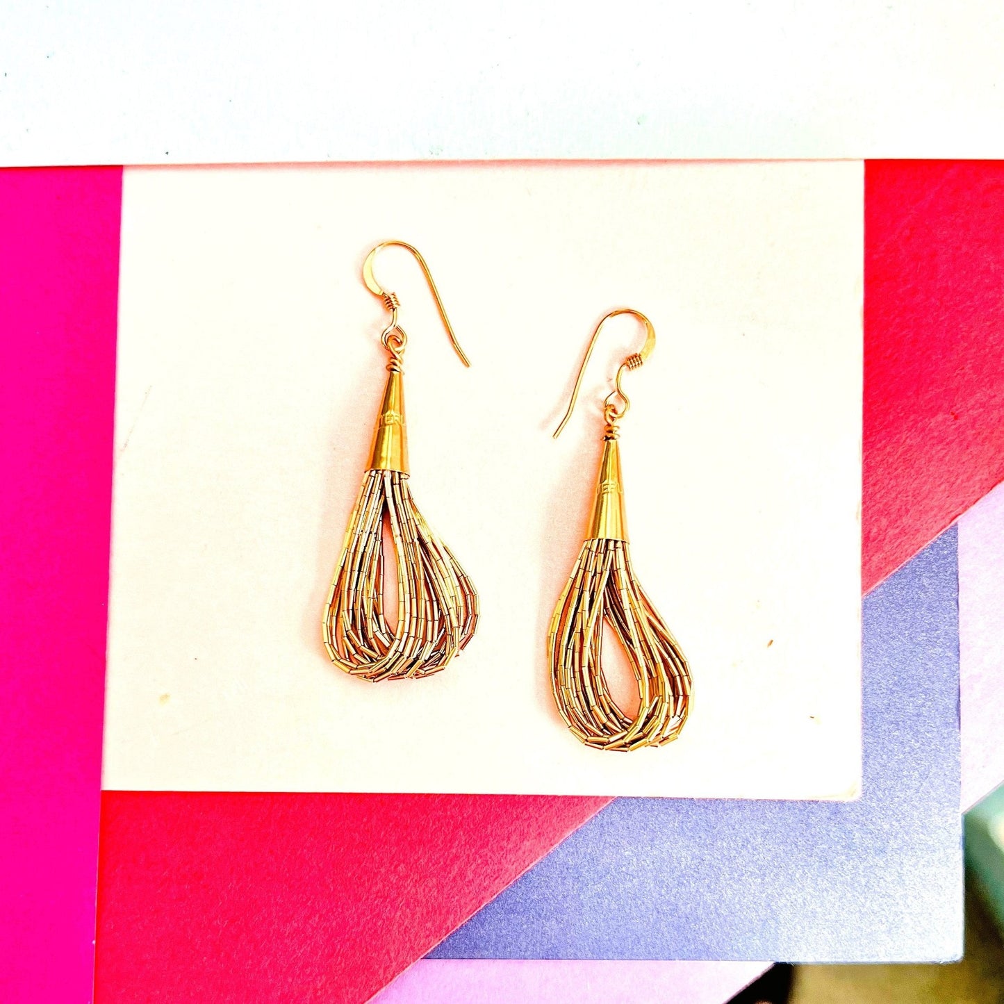 Gold Liquid Multi-strand Earrings - Otis Jaxon Jewellery