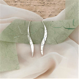 Sterling Silver Long Wave Hammered Earrings - Otis Jaxon Jewellery