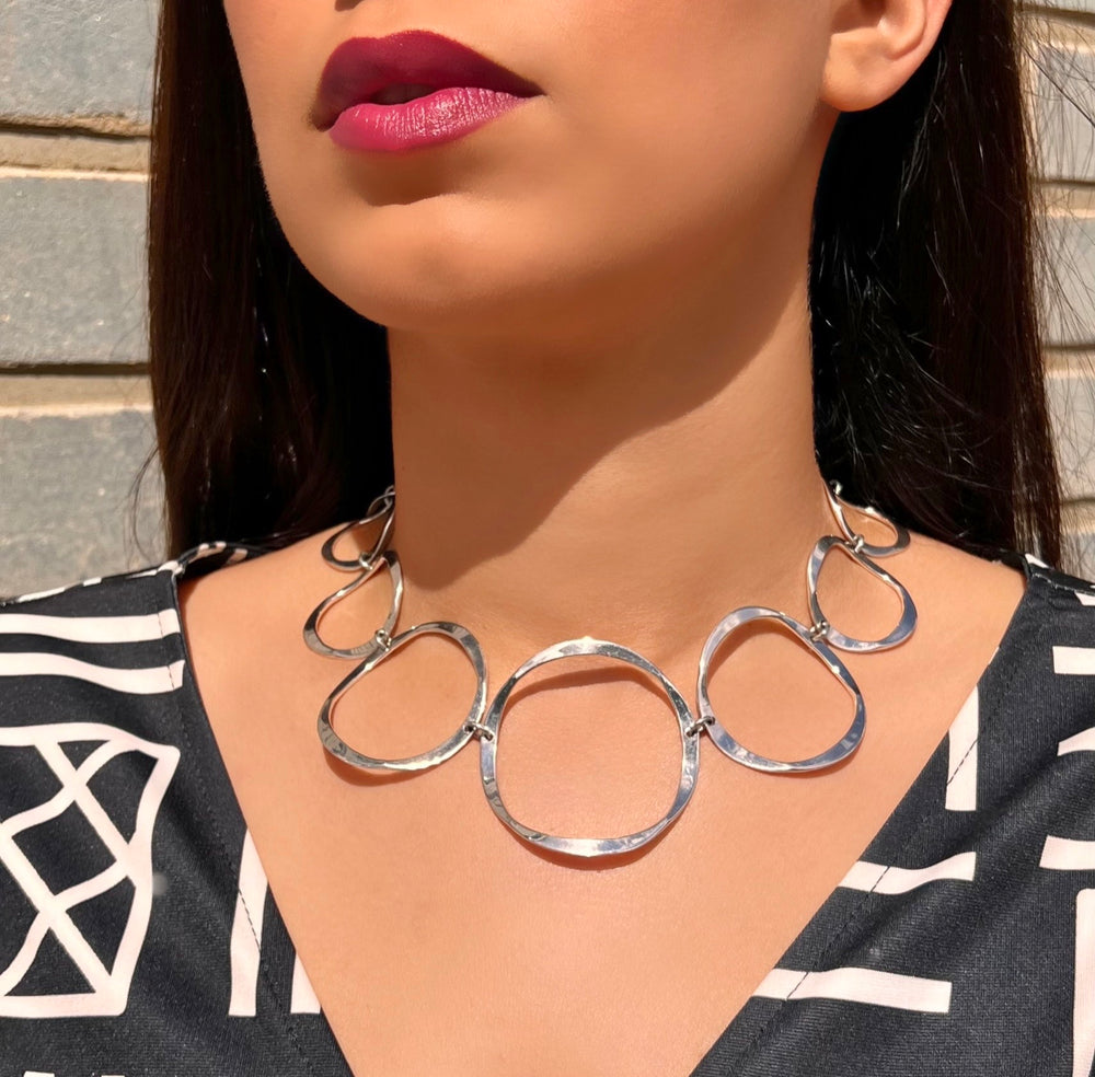 Circle Links Statement Sterling Silver Necklace