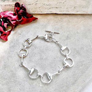 Snaffle Bit Chunky Sterling Silver Charm Bracelet