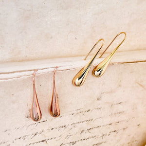 Long Polished Teardrop 18kt Gold Plated Silver Drop Earrings