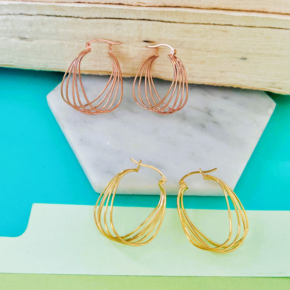 Multi-Hoop Abstract Sterling Silver Oval Hoop Earrings