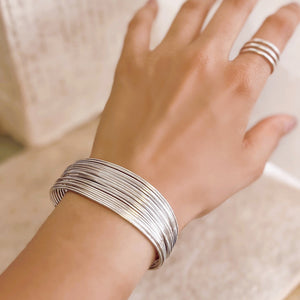 Chunky Sterling Silver Multi Strand Adjustable Wire Bangle