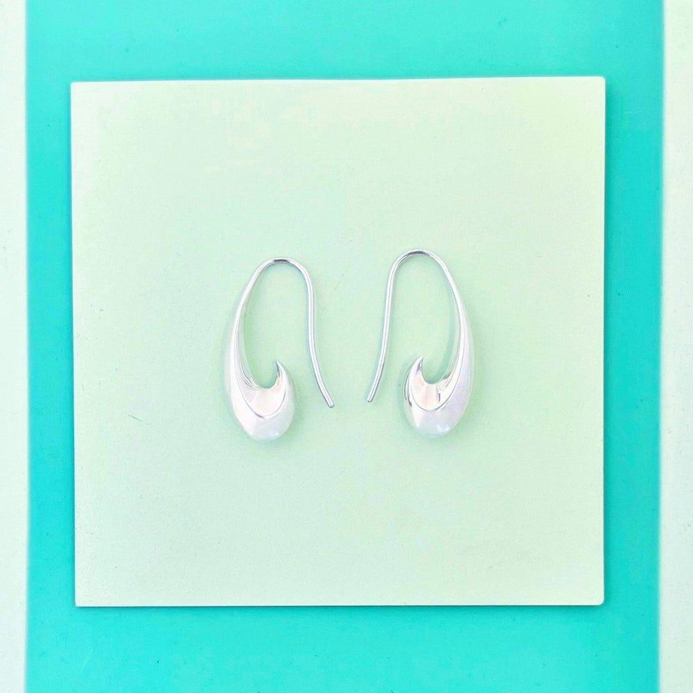 Sterling Silver Teardrop Curved Hoop Earrings