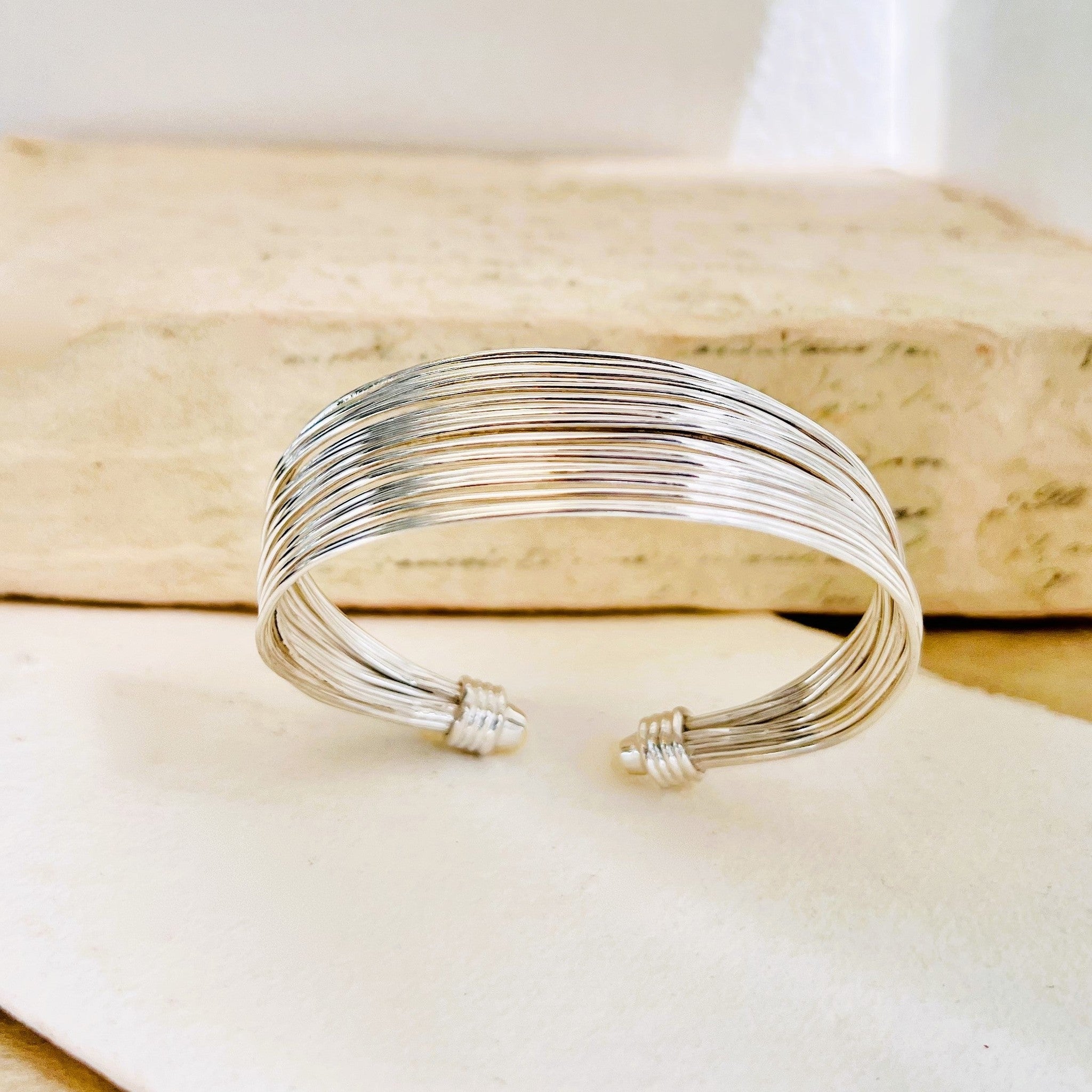 Chunky Sterling Silver Multi Strand Adjustable Wire Bangle – Otis