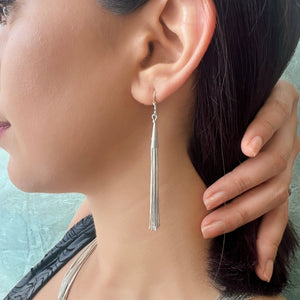 Silver Liquid Long Tassel Earrings