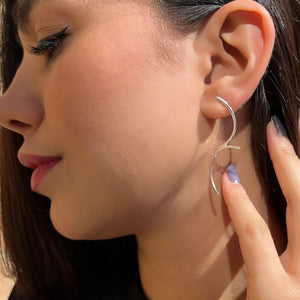Womens Sterling Silver Long Dangle Stud Earrings