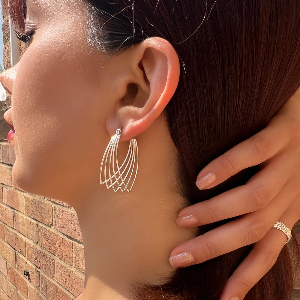 Multi Wire Overlapping Sterling Silver Hoop Earrings