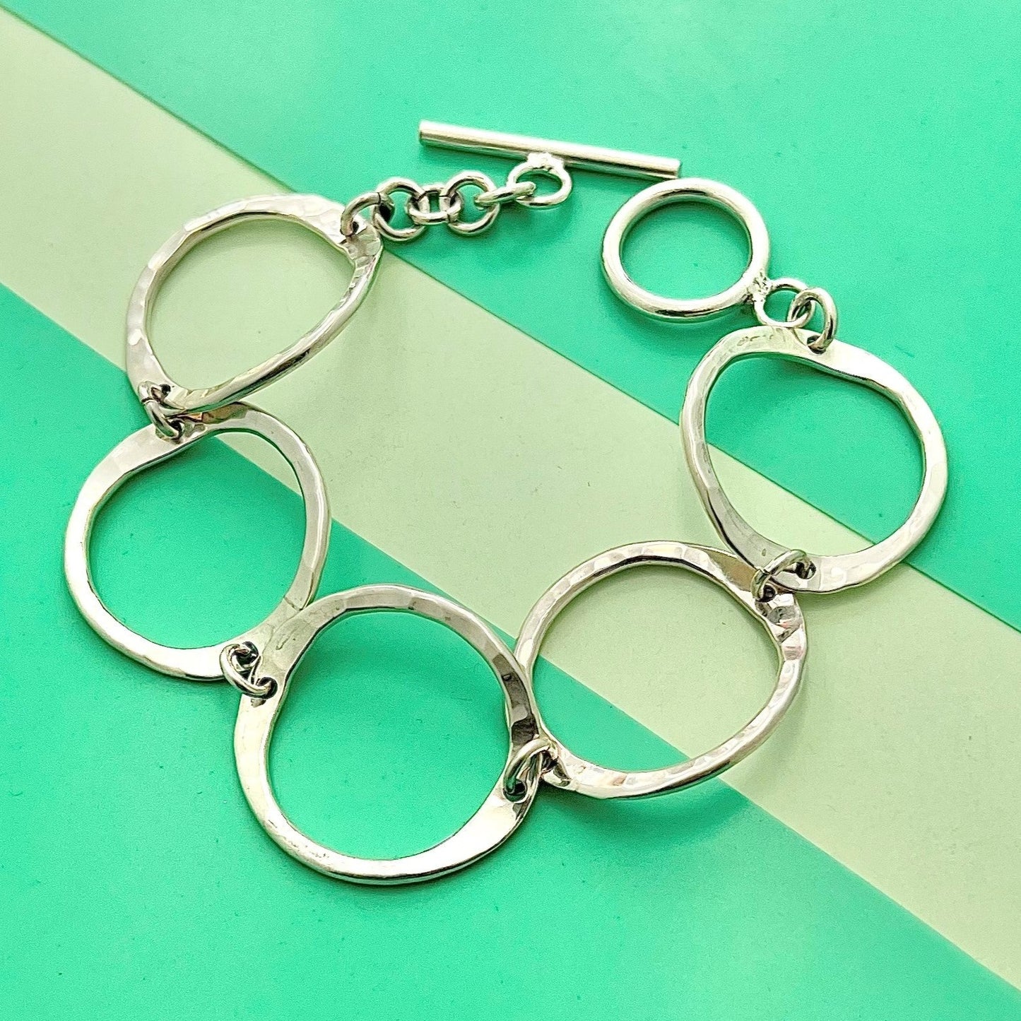 Hammered Circle Links Statement Sterling Silver Bracelet