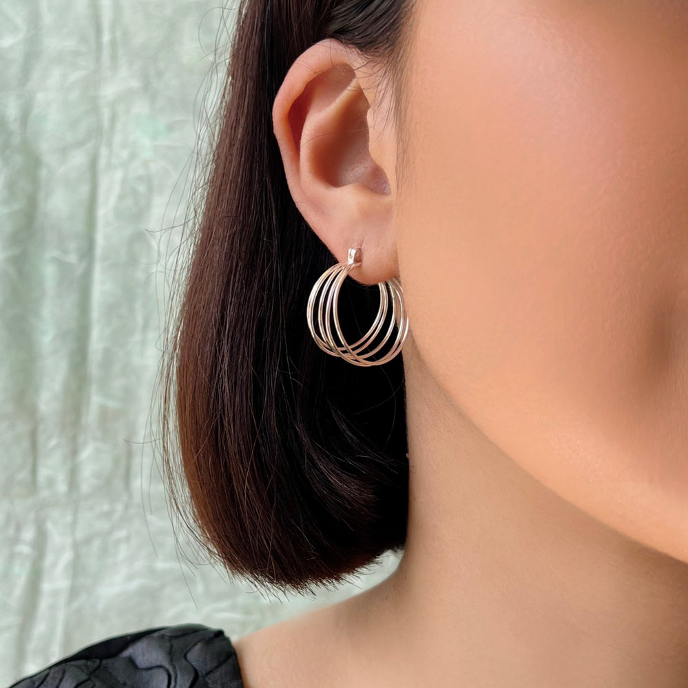Sterling Silver Multi Hoop Round Overlapping Earrings