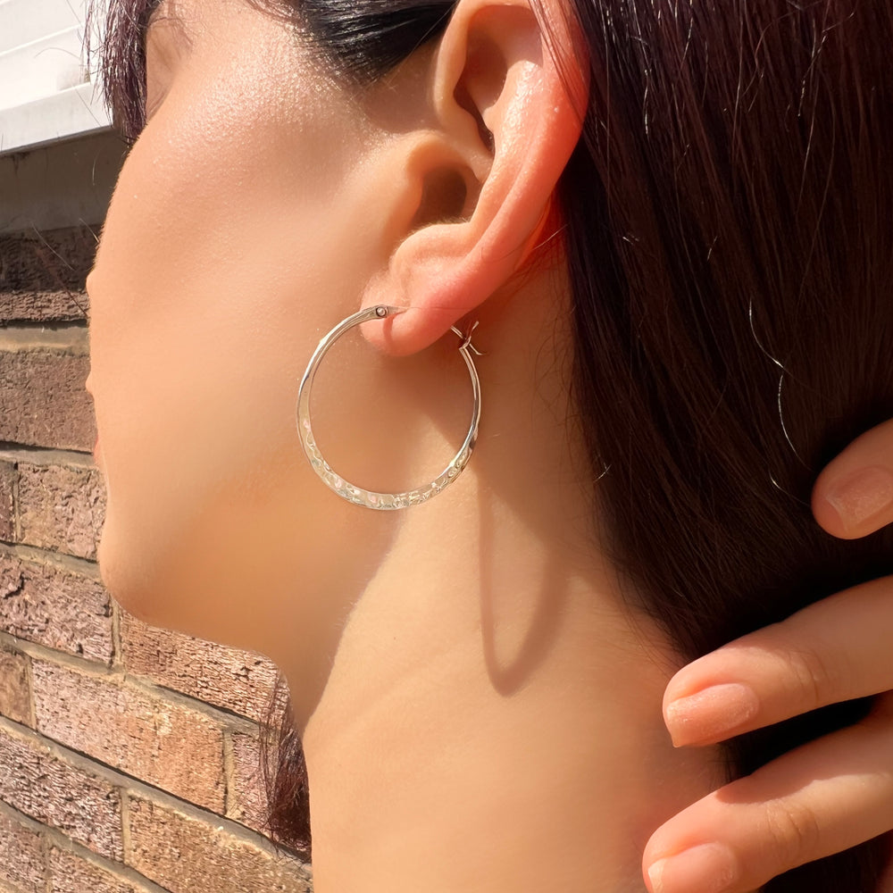 Silver Hammered Large Hoop Earrings - Otis Jaxon Silver Jewellery