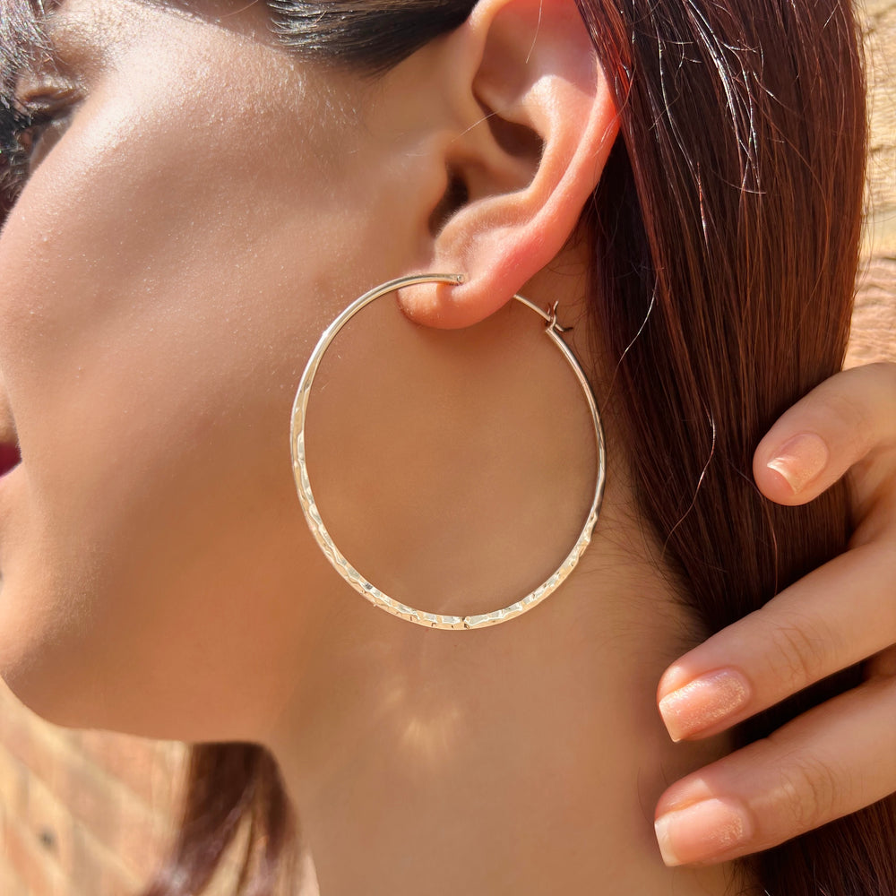 Silver Hammered Large Hoop Earrings - Otis Jaxon Silver Jewellery