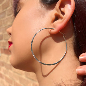 Hammered Large Hoop Sterling Silver Earrings