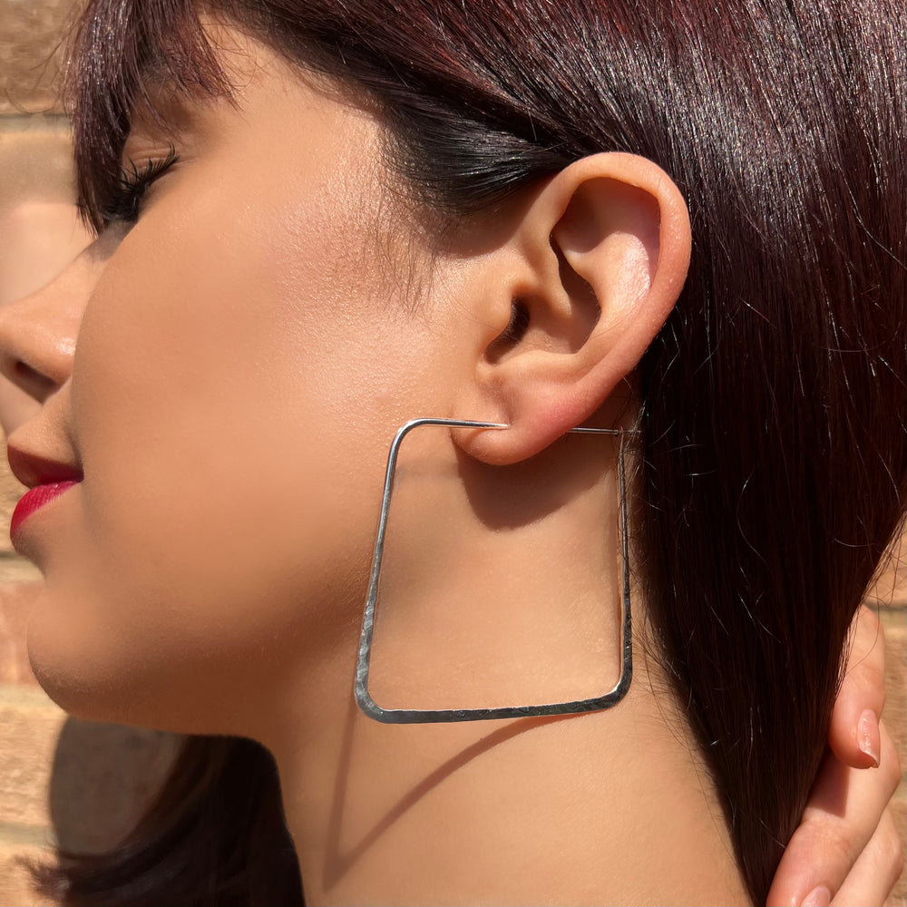 Hammered Square Geometric Silver Hoop Earrings - Otis Jaxon Silver Jewellery