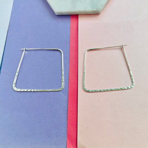 Hammered Square Geometric Silver Hoop Earrings - Otis Jaxon Silver Jewellery