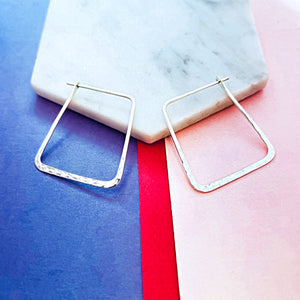 Small Hammered Silver Square Hoop Earrings