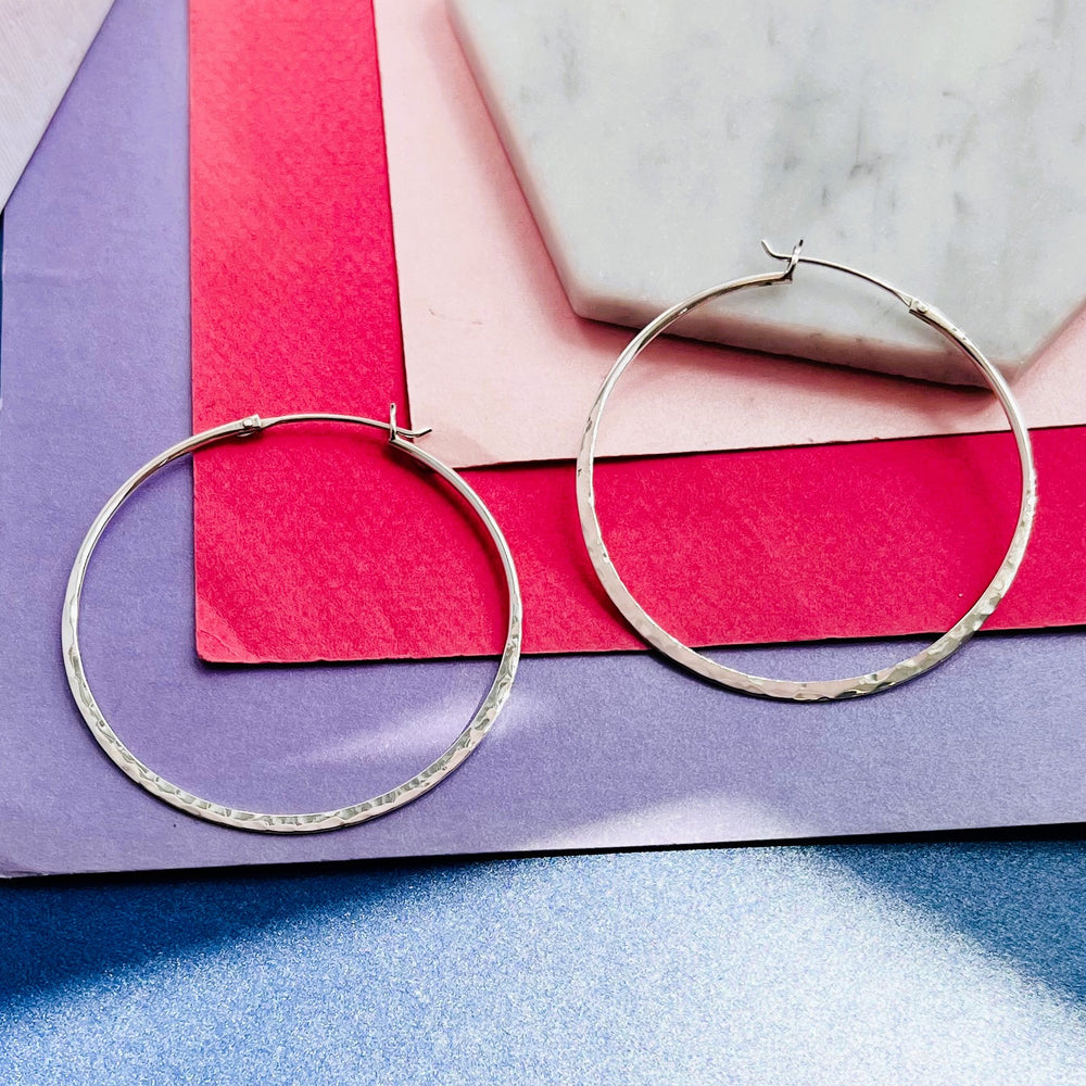 Silver Hammered Large Hoop Earrings - Otis Jaxon Silver Jewellery