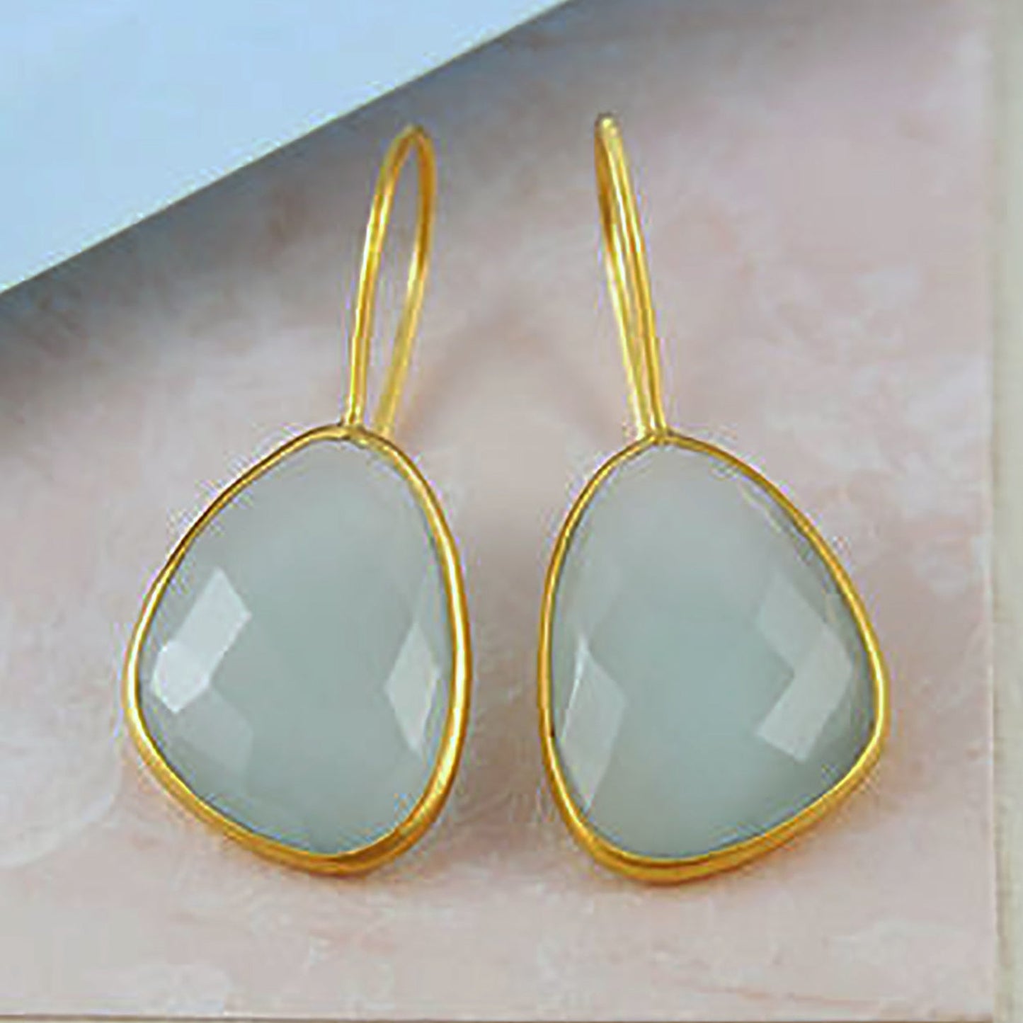 Aqua Chalcedony Gold Irregular Drop Earrings