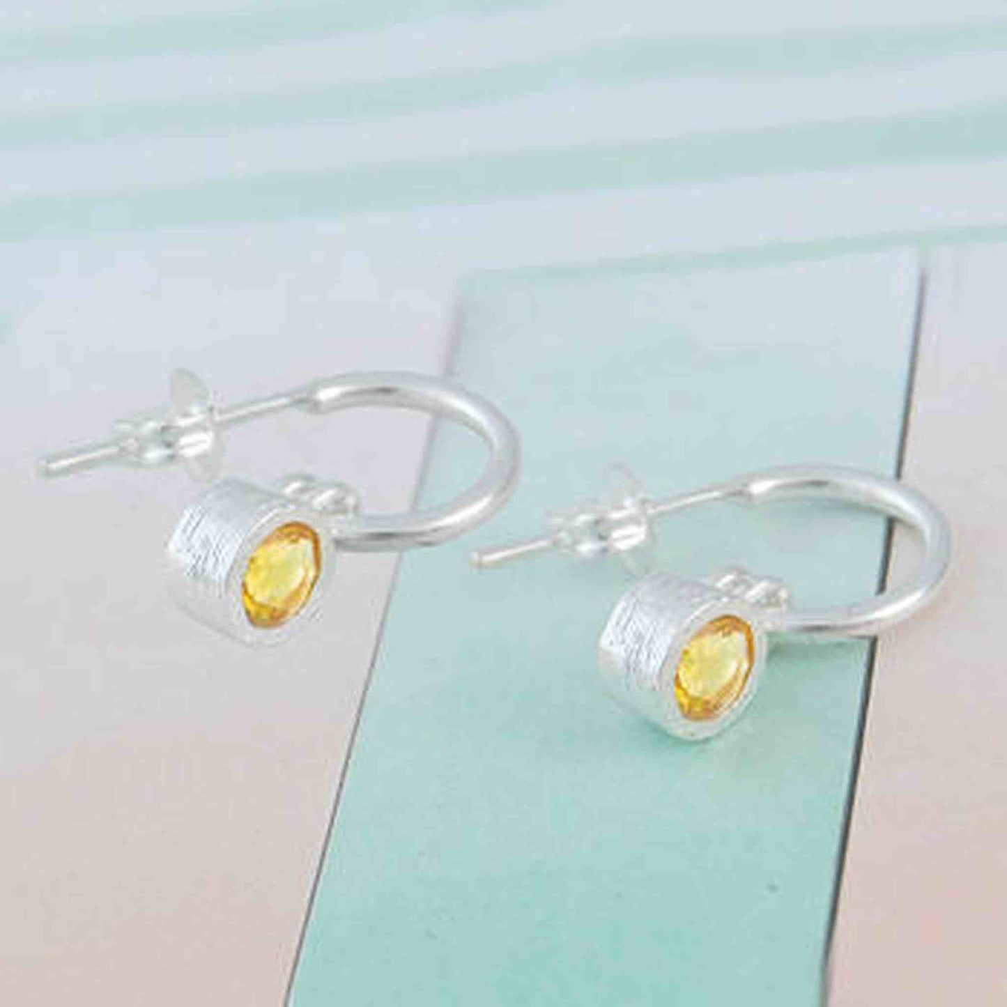 Citrine November Birthstone Sterling Silver Huggie Hoop Earrings