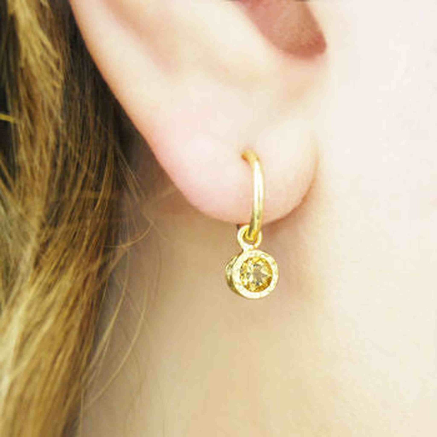 Citrine November Birthstone Gold Plated Silver Huggie Hoop Earrings