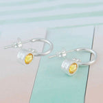 Citrine November Birthstone Sterling Silver Huggie Hoop Earrings