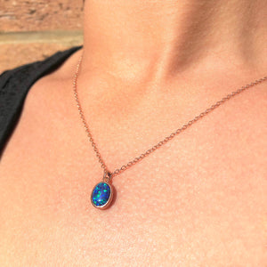 Black Opal Rose Gold plated Silver October Birthstone Pendant Necklace
