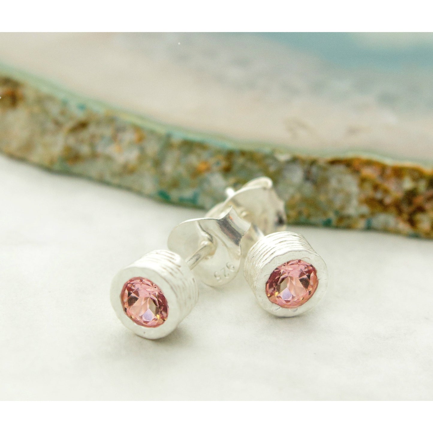 Tourmaline October Birthstone Sterling Silver Stud Earrings