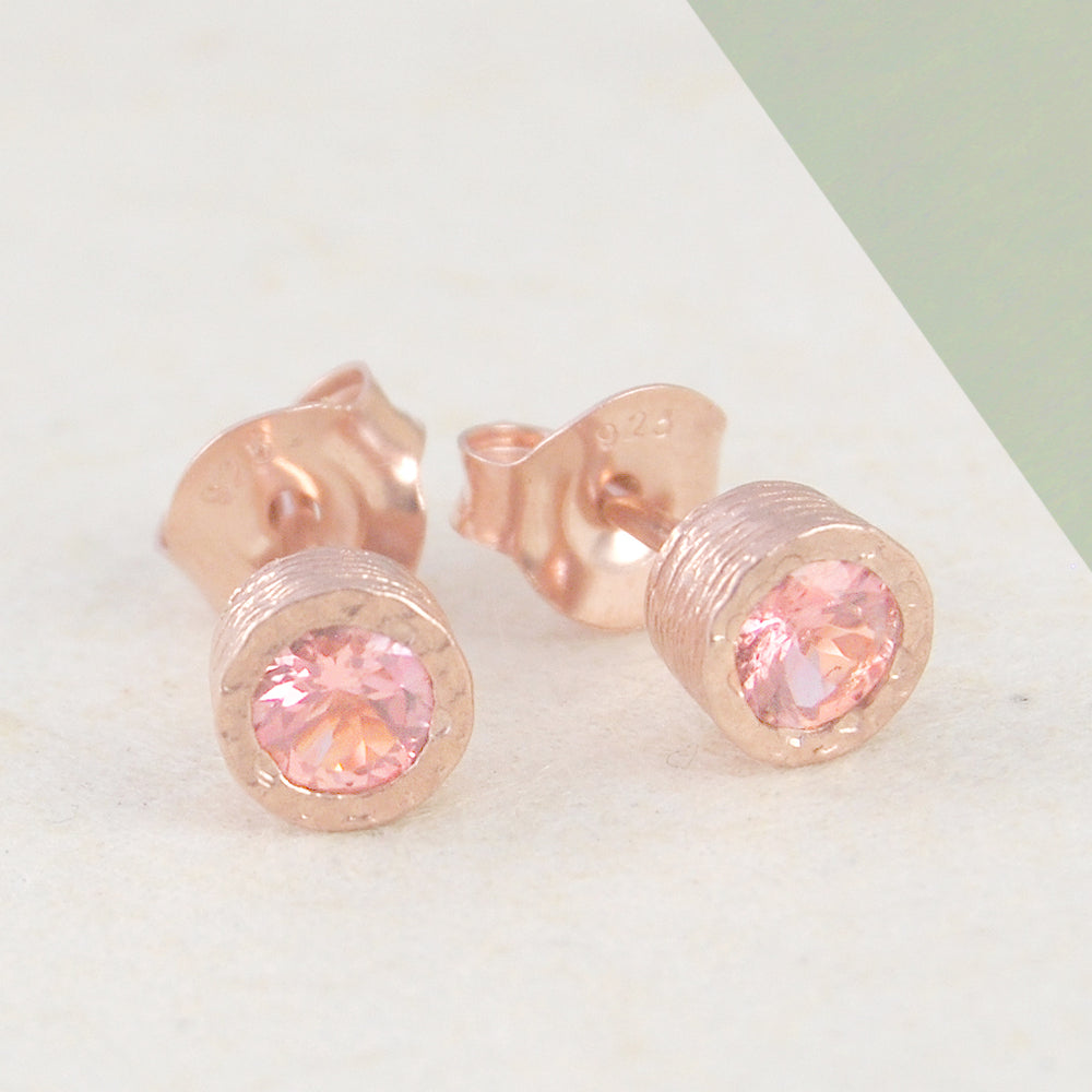Tourmaline Rose Gold plated Silver October Birthstone Stud Earrings