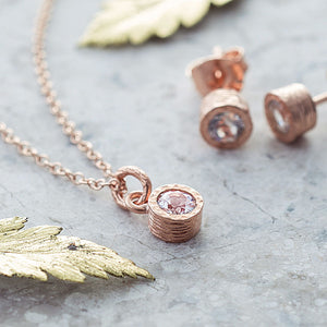 White Topaz 18kt Rose Gold plated Silver November Birthstone Stud Earrings and Necklace Jewellery Set