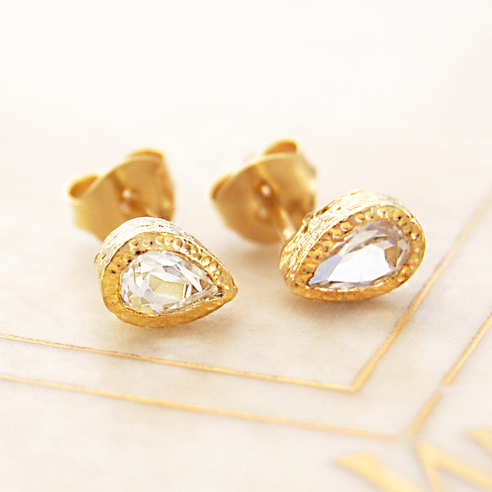 White Topaz 18kt Gold Vermeil Teardrop Stud Earrings