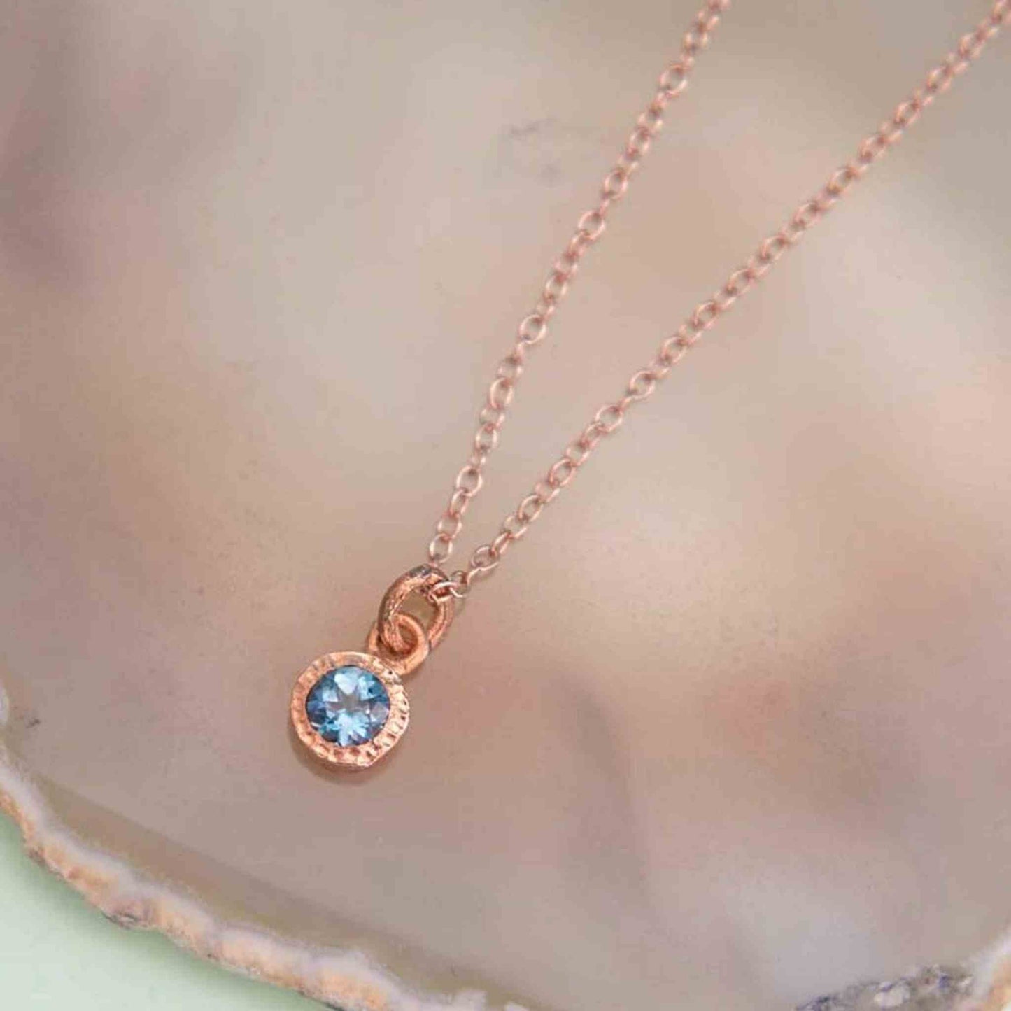Blue Topaz Rose Gold plated Silver November Birthstone Pendant Necklace