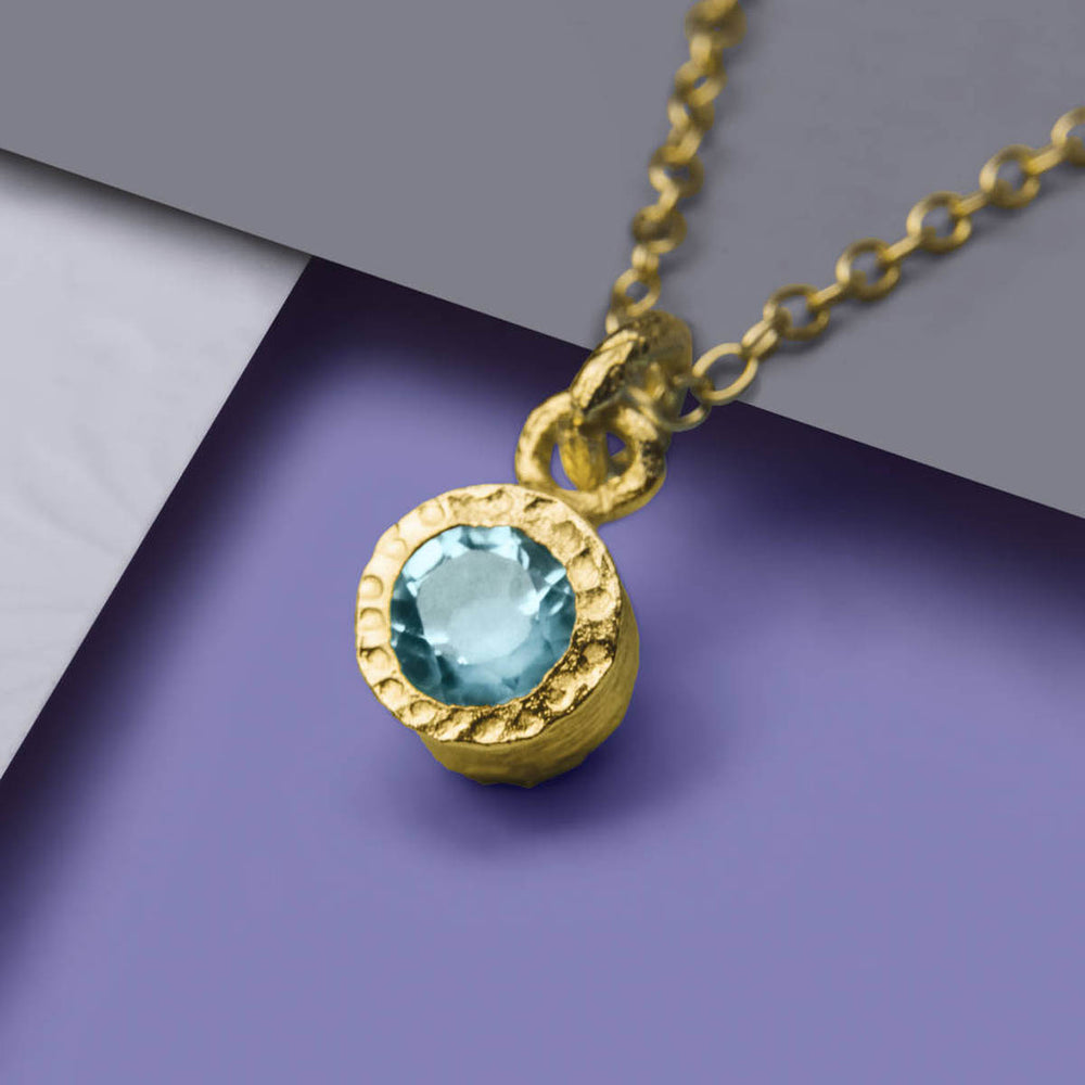 Blue Topaz 18kt Gold plated Silver November Birthstone Pendant Necklace