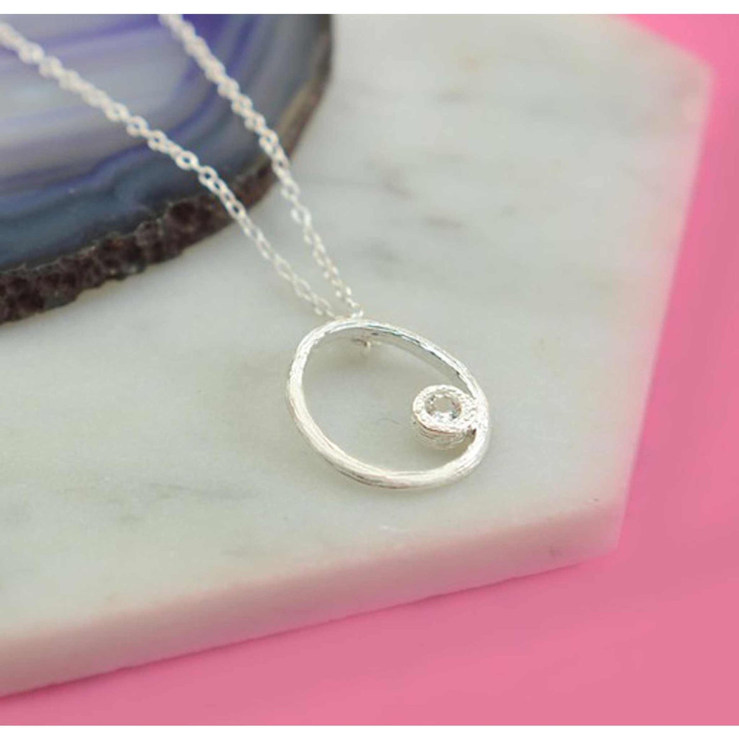 White Topaz Silver November Birthstone Oval Pendant