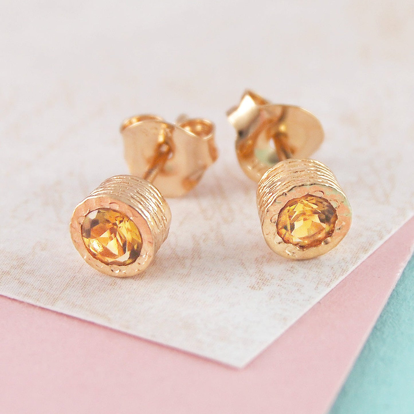 Citrine Rose Gold plated Silver November Birthstone Stud Earrings