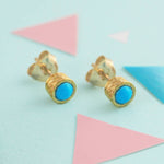 Turquoise Gold Plated Silver December Birthstone Stud Earrings