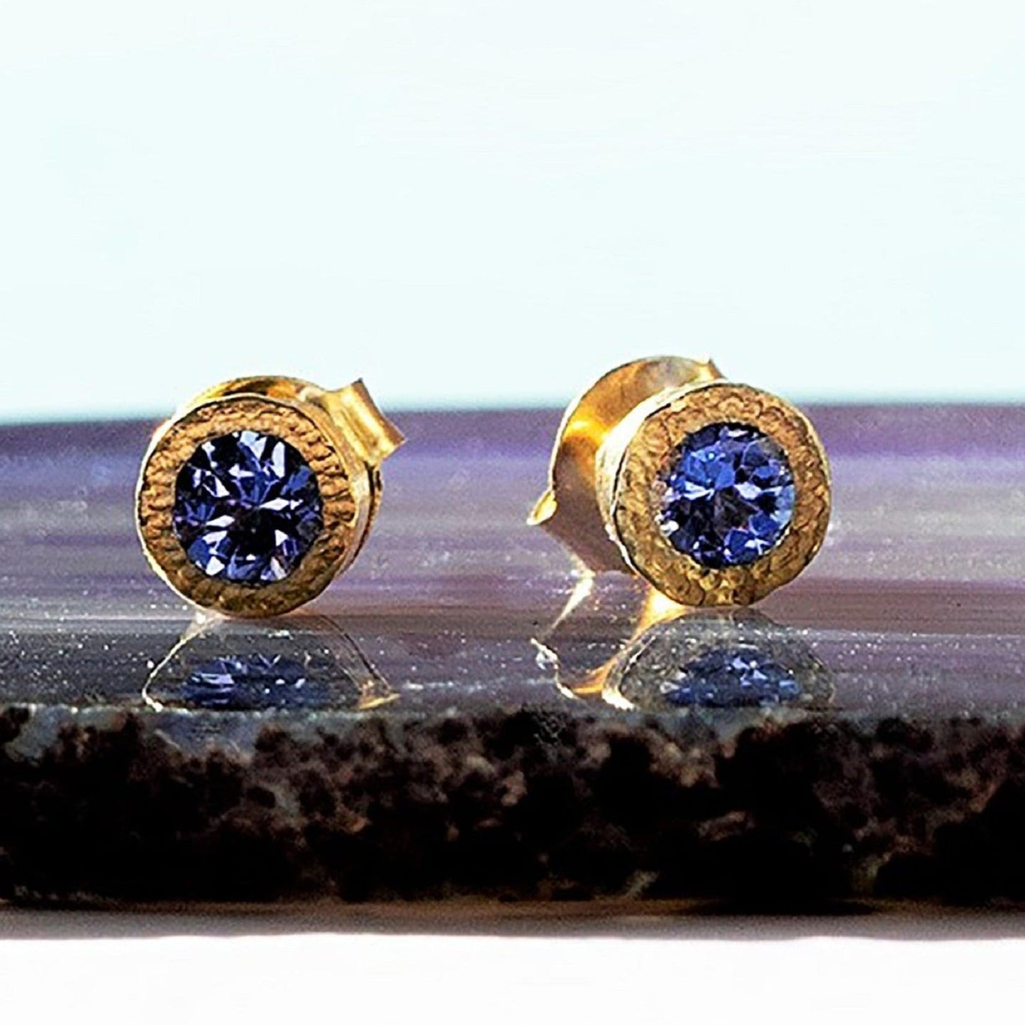 Tanzanite Gold plated Silver December Birthstone Stud Earrings