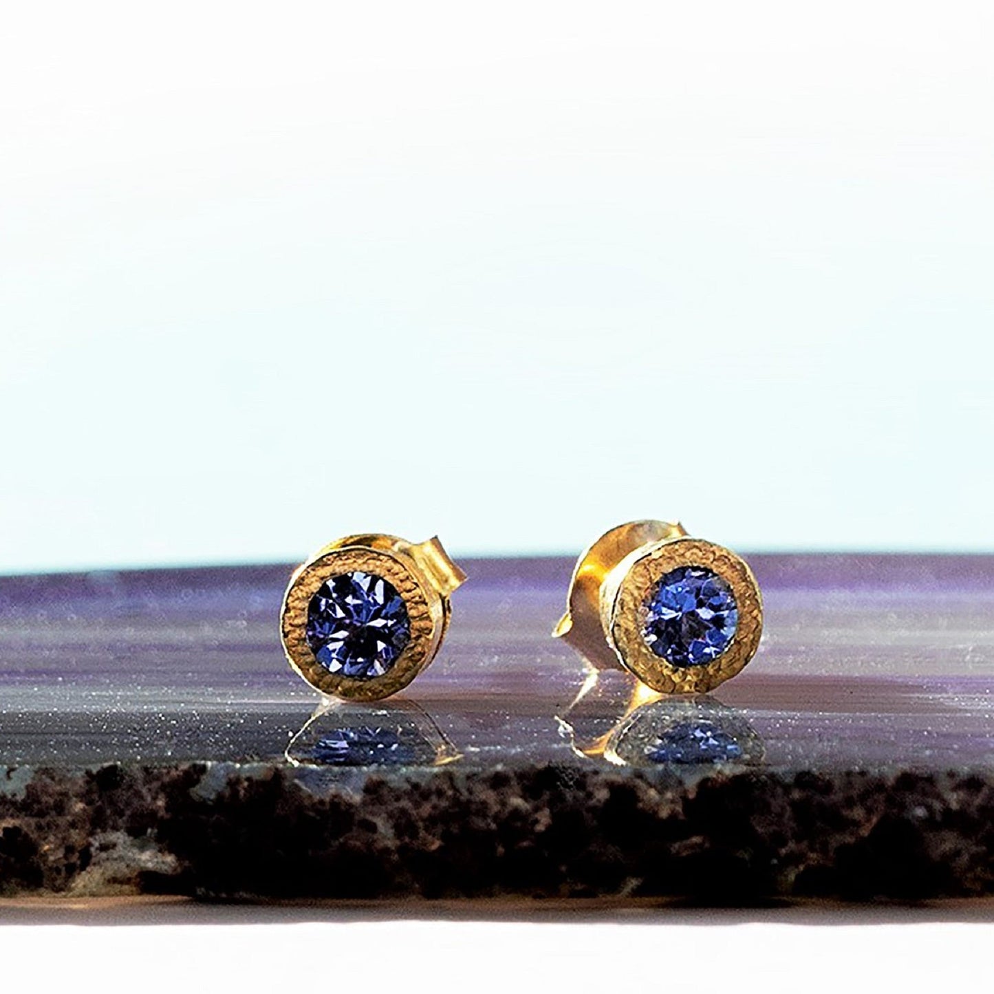 Tanzanite Gold plated Silver December Birthstone Stud Earrings