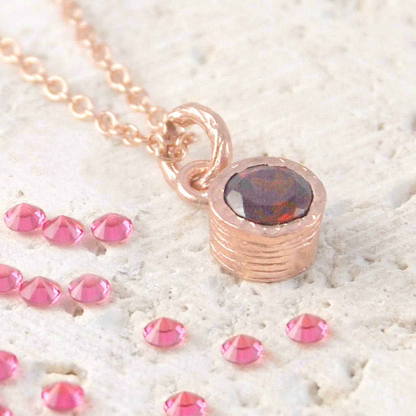 Garnet January Birthstone Rose Gold plated Silver Pendant Necklace