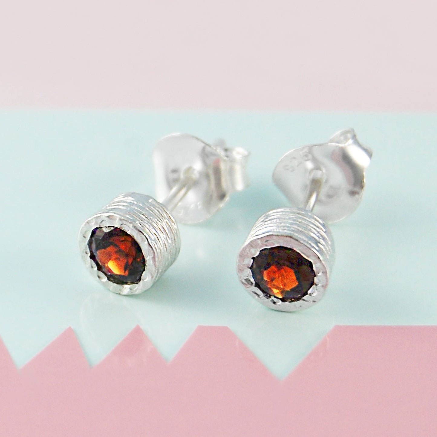 Garnet Sterling Silver January Birthstone Stud Earrings