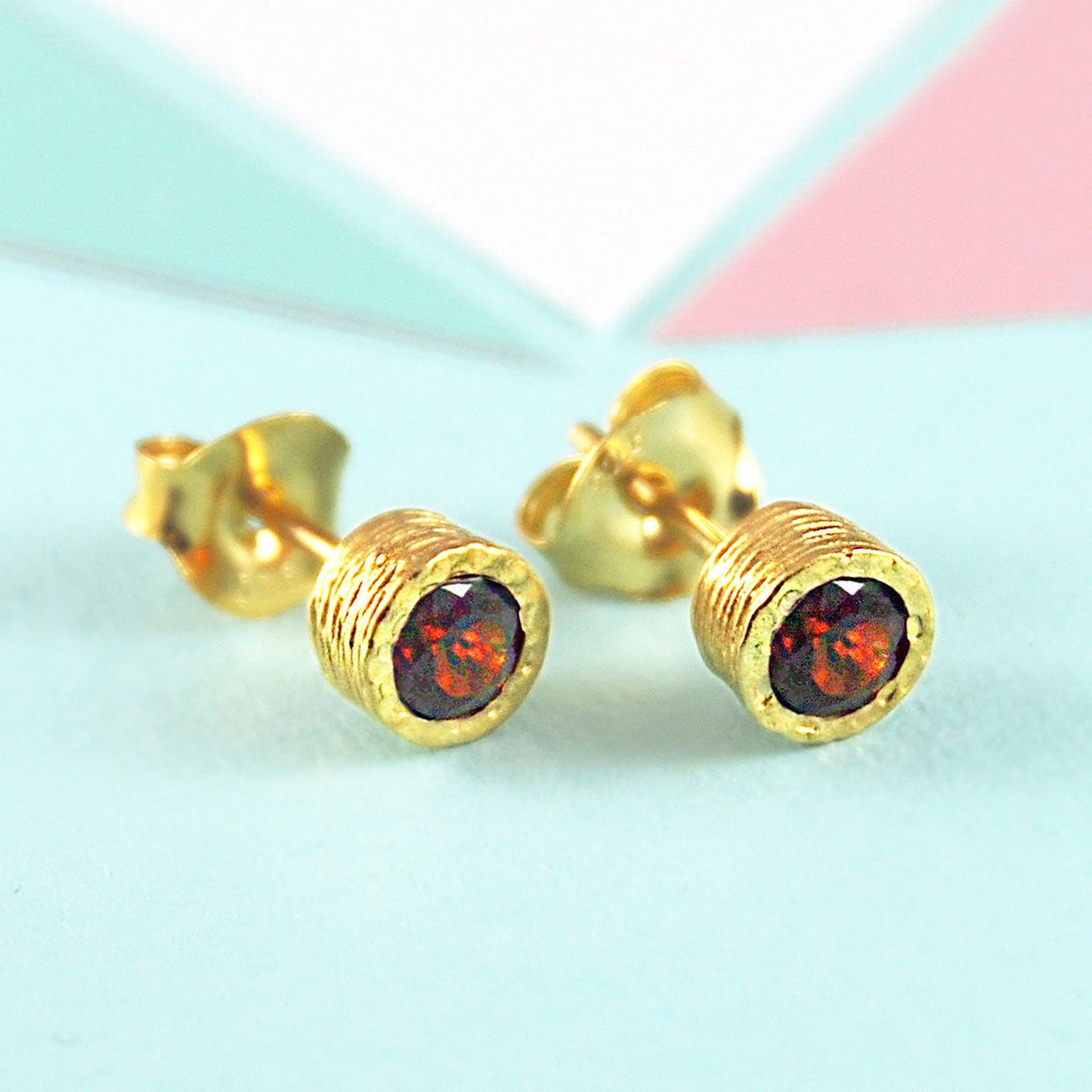 Garnet 18kt Gold plated Silver January Birthstone Stud Earrings