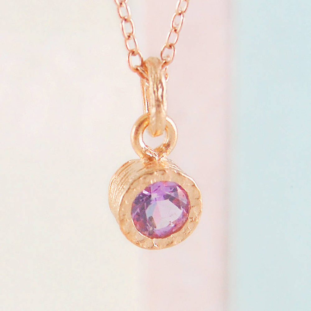 Amethyst February Birthstone Rose Gold plated Silver Pendant Necklace