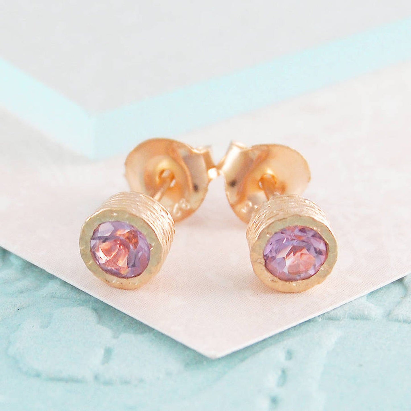 Amethyst February Birthstone Rose Gold plated Silver Stud Earrings