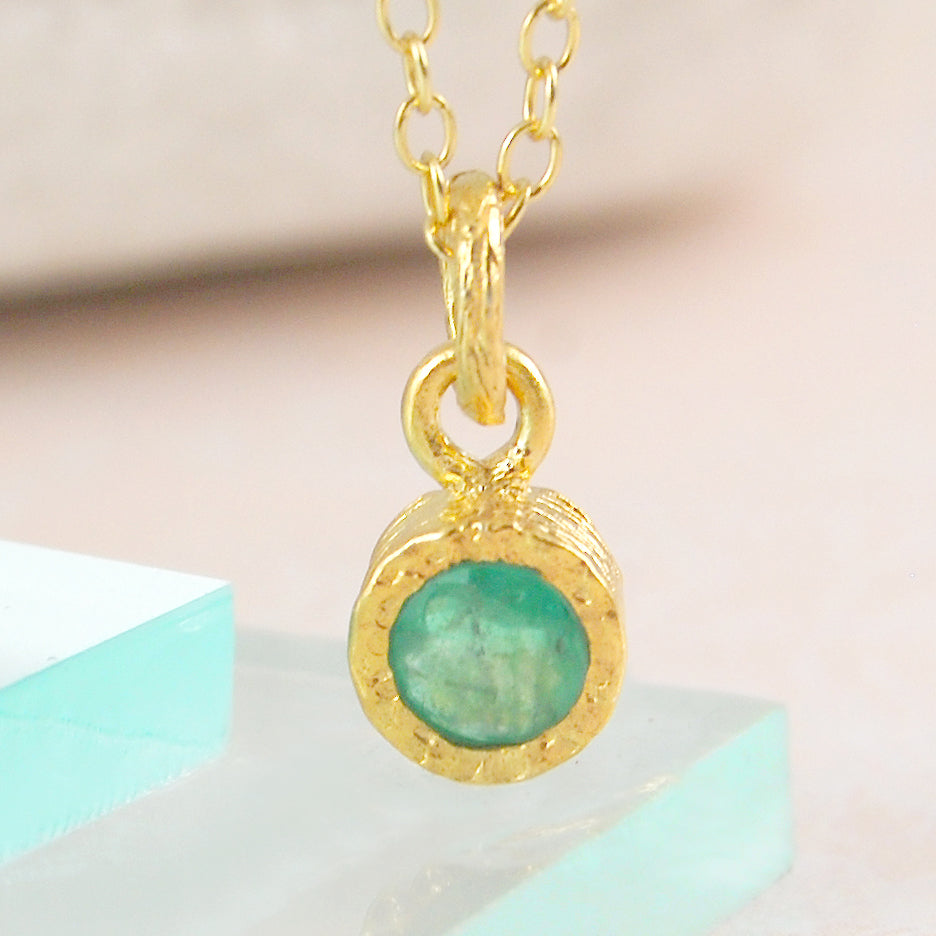 Emerald May Birthstone Gold plated Silver Pendant Necklace
