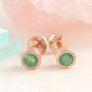 Emerald May Birthstone Rose Gold plated Silver Stud Earrings