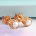 White Pearl June Birthstone 18kt Rose Gold plated Silver Stud Earrings