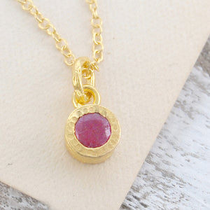 Pink Ruby Gold plated Silver July Birthstone Pendant Necklace