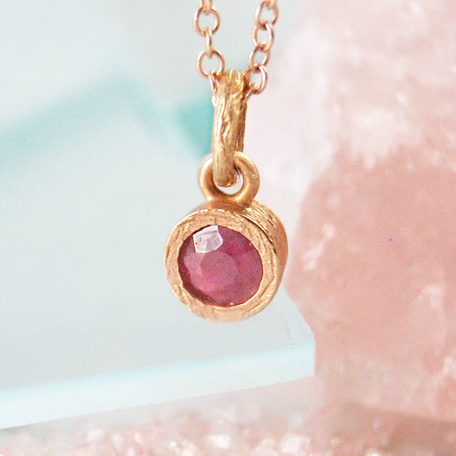 Pink Ruby Rose Gold plated Silver July Birthstone Pendant Necklace