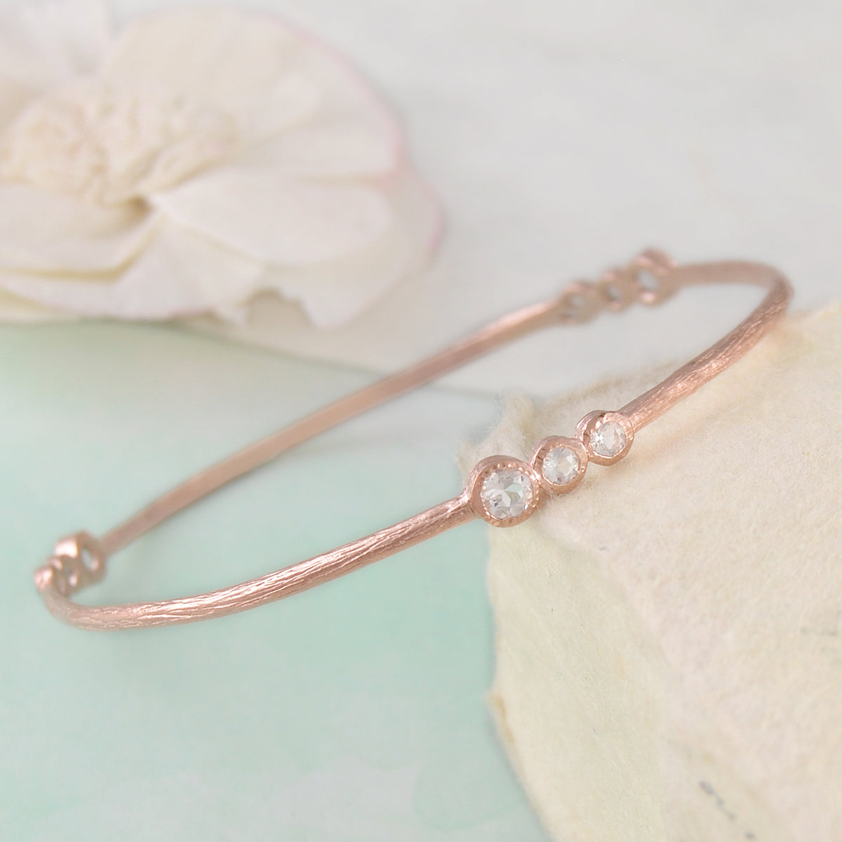 White Topaz Rose Gold plated Sterling Silver November Birthstone Bangle