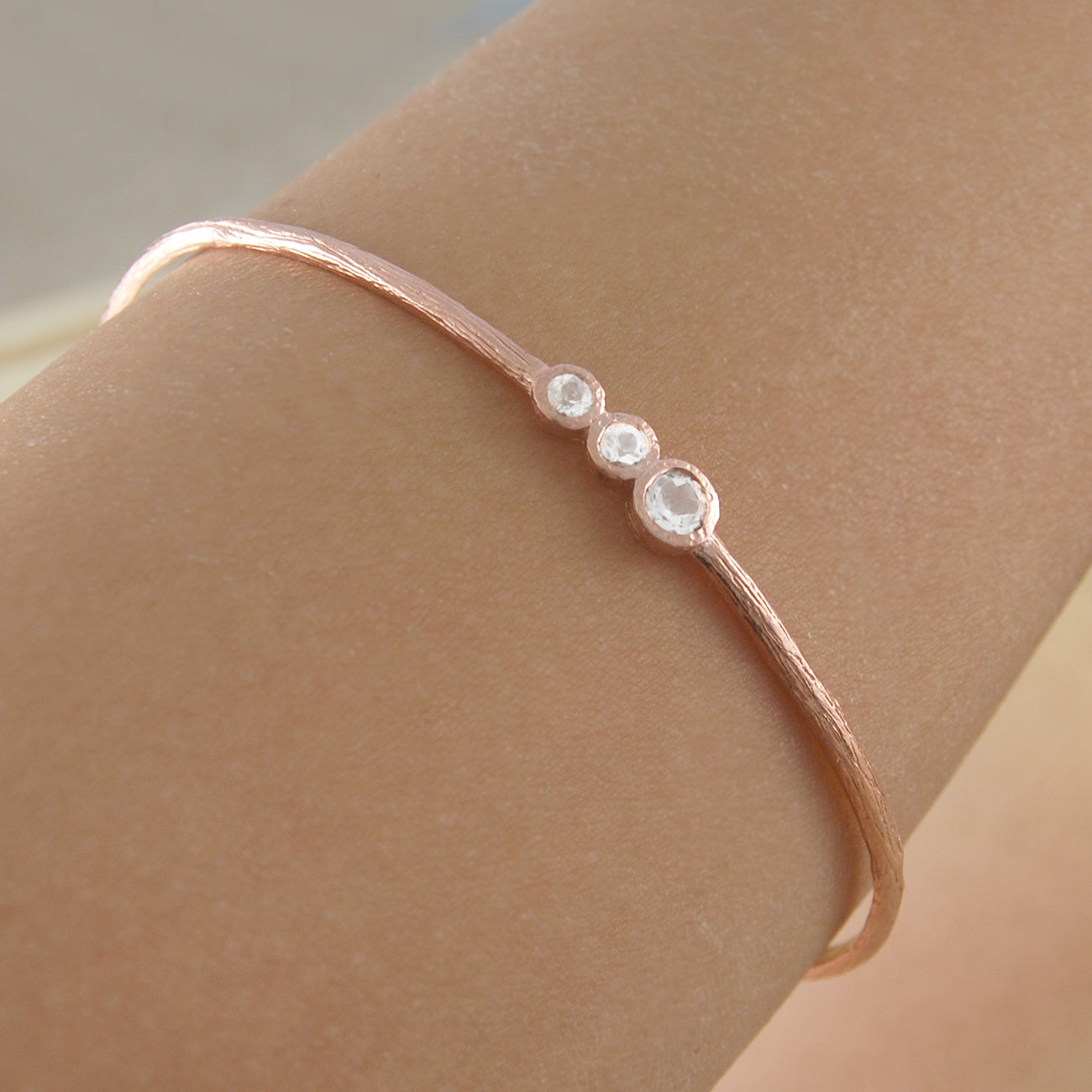 White Topaz Rose Gold plated Sterling Silver November Birthstone Bangle